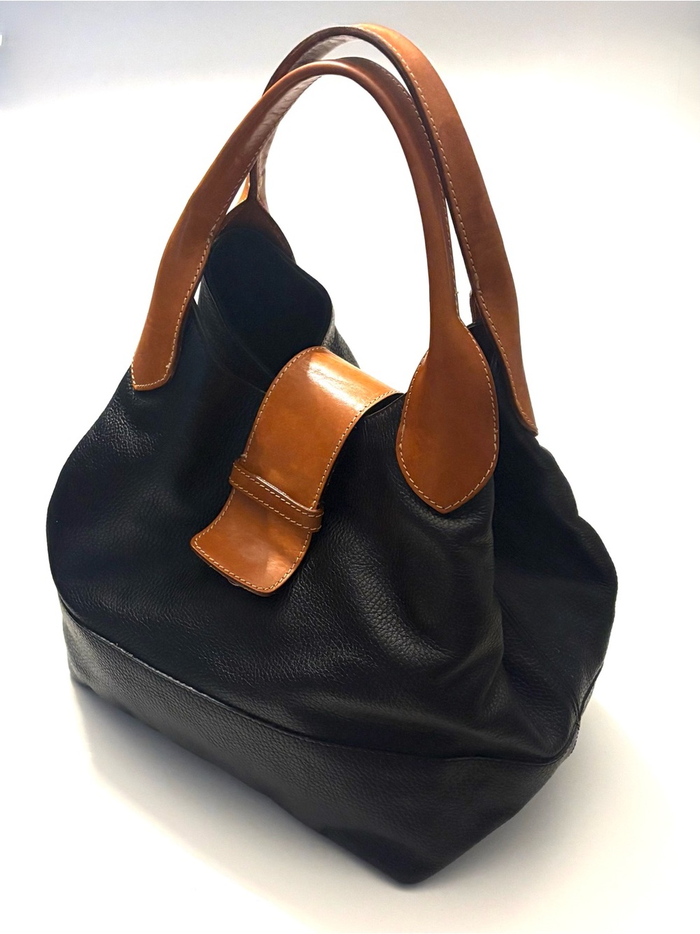 MAURIZIO TAIUTI Buttery Soft Leather Tote Bag, black and tan